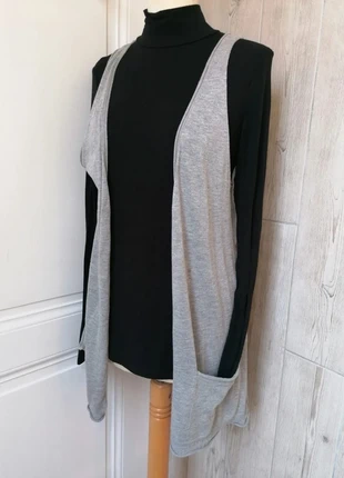 Gilet long femme Lulu H Paris sans manches ample coton gris chiné T.U | Long vest cardigan, brand: Lulu H Paris, condition: New without tags, size: One size, €9.00, €10.15 includes Buyer Protection