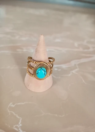 Bague ajustable en acier inoxydable doré 3 rangs et pierre turquoise, merk: Turquoise, staat: Nieuw zonder prijskaartje, maat: Aanpasbaar, € 4,00, € 4,90 inclusief Kopersbescherming Pro