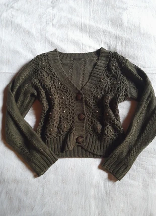 Fairycore green button up vintage sweater with pearls 🍏, brand: COQUETTE, condizioni: Ottime, taglia: M / IT 42 / EU 38, €15.00, €16.45 include la Protezione acquisti