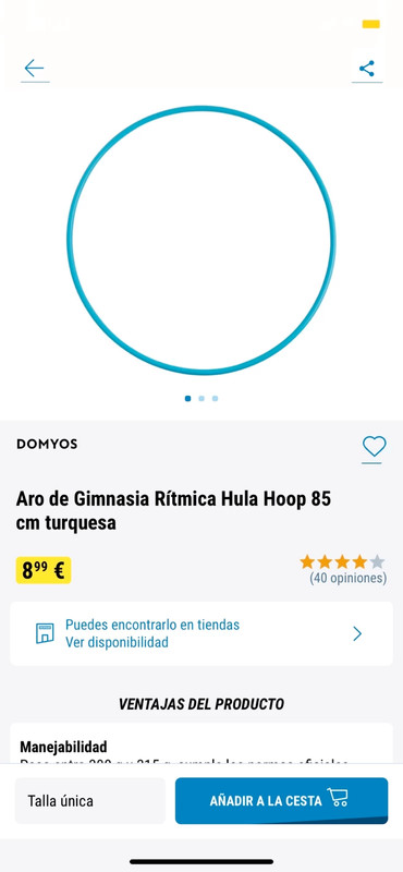 Aro de Gimnasia Rítmica Hula Hoop 85 cm turquesa