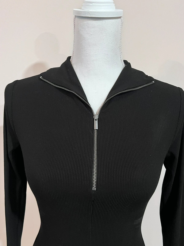 NWOT Naked Wardrobe Half Zip Bodysuit Thong Black Mock Neck Long Sleeve Sz Med 2