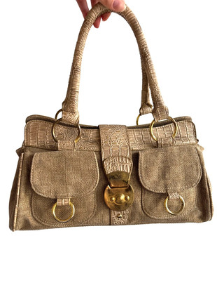 Sac à main épaule beige toile et effet croco fermoir doré vintage y2k 2000s coquette chic, marque: Vintage Dressing, état: Bon état, 49,99 €, 53,19 € Protection acheteurs (Pro) incluse