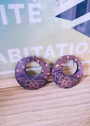 🌿 Boucles d’oreilles dormeuses – Cercles évidés en bois, style ethnique et bohème, brand: sans marque, condition: Very good, €3.00, €3.85 includes Buyer Protection
