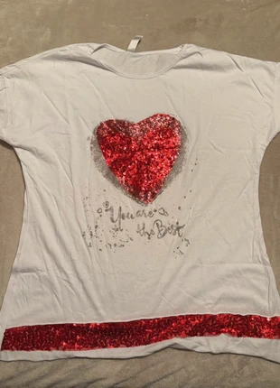 Maglia di cotone bianca con fantasie di paiette, marque: Made In Italy, état: Bon état, taille: XL, 1,00 €, 1,75 € Protection acheteurs incluse