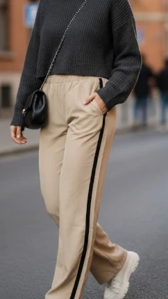 Pantalones Anchos Beige con Raya Lateral Negra - ZARA, brand: Zara, condizioni: Ottime, taglia: S / IT 40 / EU 36, €7.90, €9.00 include la Protezione acquisti