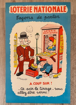 Loterie Nationale – Affiche originale 1960 – Illustration J. Pruvost – Humour populaire, condition: Good, €30.00, €32.20 includes Buyer Protection