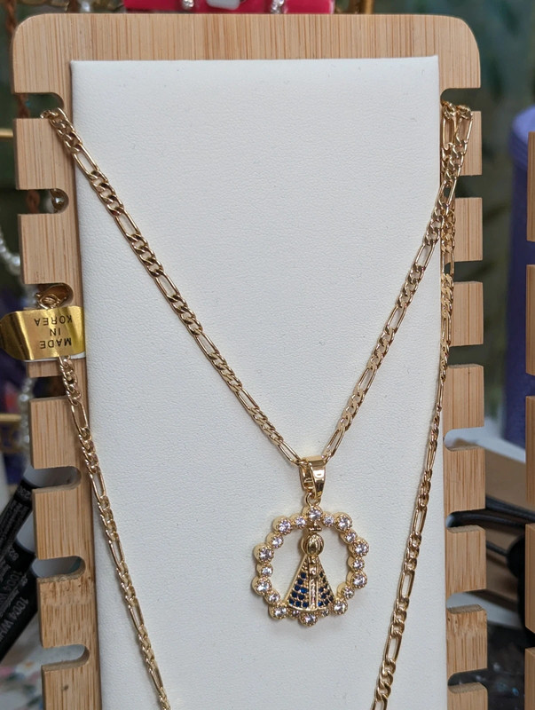 Gold Plated chin necklace with Virgen De San Juan pedant 1