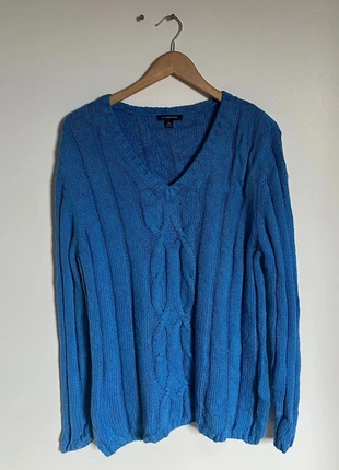 Pull col V en maille Lands’end bleu - XL Femme, brand: Vintage Dressing, condition: Very good, size: XL / 42 / 14, €6.00, €7.00 includes Buyer Protection