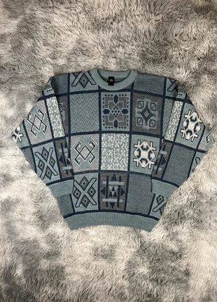 blue geometric knit sweater vintage 80s pattern, marca: Vintage Dressing, estado: Muito bom, tamanho: L, €16.00, €17.50 inclui Proteção do Comprador