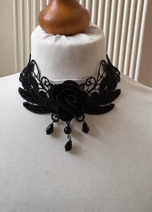 Black Lace Rose Choker Necklace New Goth Gothic Witch Vamp Victorian, condition: New with tags, £3.00, £3.85 includes Buyer Protection Pro