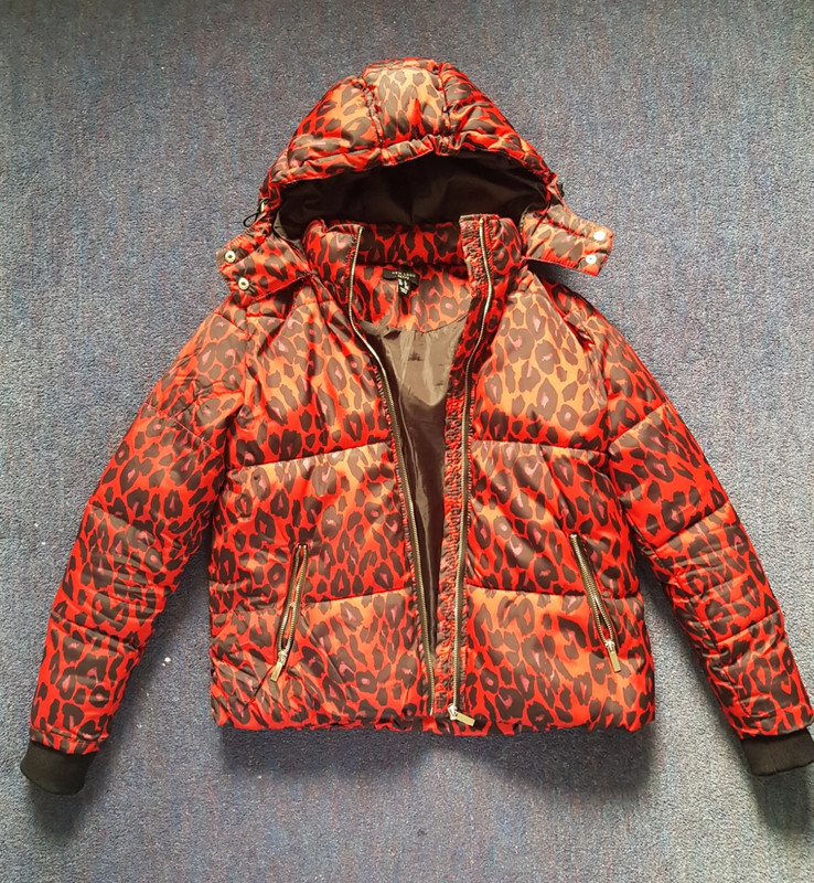 Red leopard print sales puffer jacket