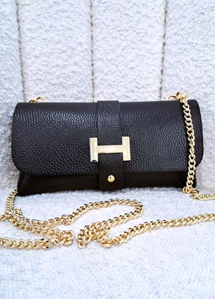 Carteira clutch retangular em pele preta Borse in Pelle, marca: Borse in Pelle, estado: Novo sem etiquetas, €34.50, €36.93 inclui Proteção do Comprador