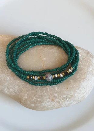 Bracelet 6 rangs  ou collier , perle boule argentée, perles de rocailles fines vert anglais, marke: Tendance, zustand: Sehr gut, 6,00 €, 7,00 € beinhaltet Vinted-Käuferschutz Pro