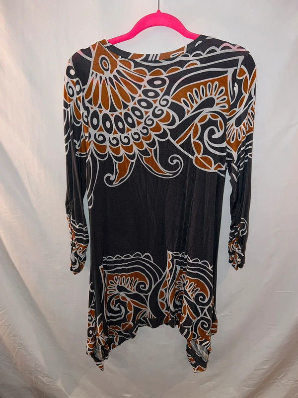 Ladies Large Grace Elements gray & brown long sleeve flowy mini dress 5