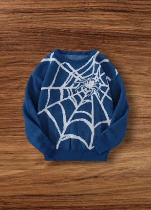 Pull Vintage Y2K Motifs Araignées Bleu Taille L - Américain Old School USA 90s Streetwear, marke: Aesthetic, zustand: Sehr gut, größe: L, 49,90 €, 53,10 € inklusive Vinted-Käuferschutz