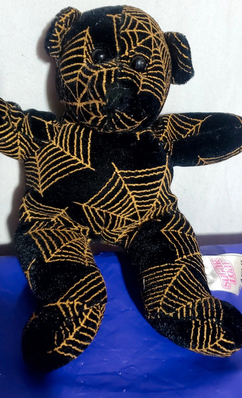 Sugar Loaf Halloween Spiderweb Bear Plush Stuffed Animal Black Gold Toy 1