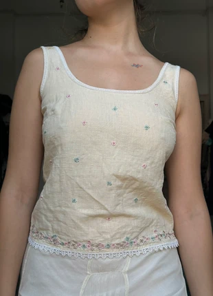 Cream Linen & Cotton Embroidered Cottagecore Sleeveless Tank Top, marca: Espliego, estado: Muy bueno, tamaño: M / 38 / 10, 8,00 €, 8,40 € Protección al comprador incluida