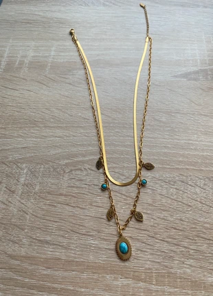 Collier 2 Pièces en Acier Inoxydable Or avec Pierres Bleues, condizioni: Nuovo con cartellino, €8.00, €9.10 include la Protezione acquisti