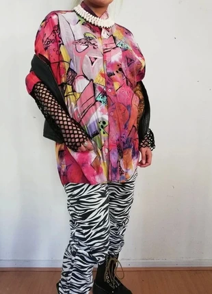 Vintage dad shirt graphic multicolour print , merk: Double Classic, staat: Heel goed, maat: M / 38 / 10, € 29,00, € 31,15 inclusief Kopersbescherming