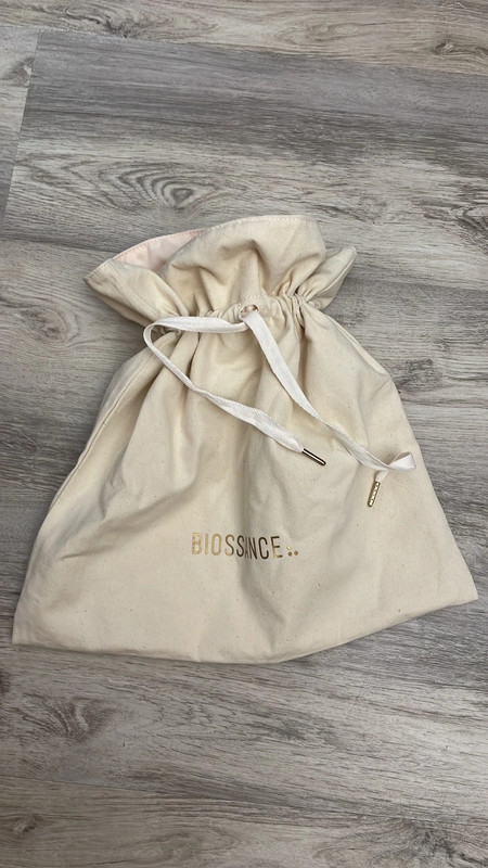 Biossance Cream Logo Drawstring Canvas Tote Makeup / Cosmetic Bag 15" X 15" 1