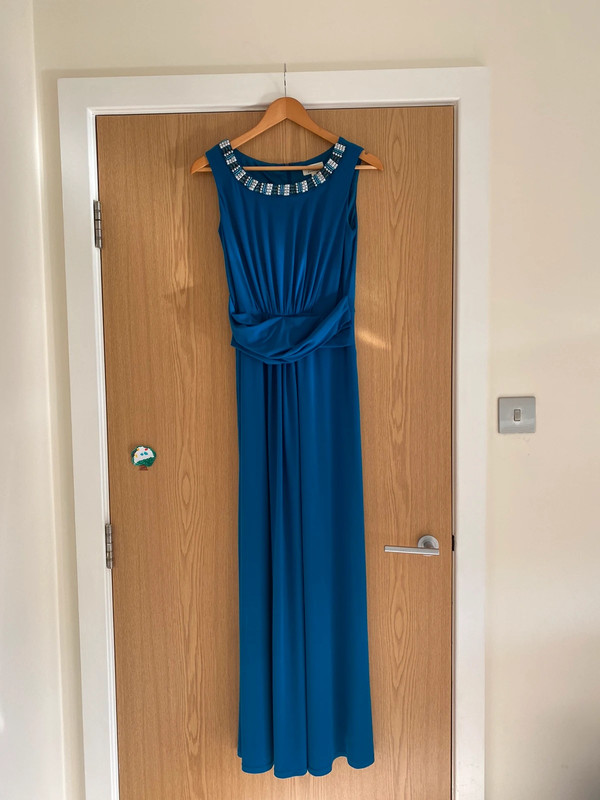 Linea House of Fraser long blue dress with beaded neck size 8