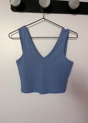 Top court bleu côtelé décolleté V femme (taille XS), marca: Shein, estado: Muy bueno, tamaño: XS / 34 / 6, 2,00 €, 2,80 € Protección al comprador incluida