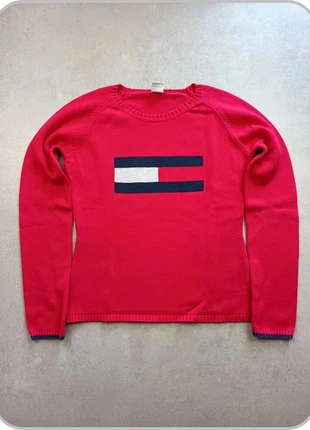 Pull col rond Tommy Hilfiger flag big logo 100% coton rouge taille M, marke: Tommy Hilfiger, zustand: Sehr gut, größe: M / 38 / 10, 17,90 €, 19,50 € beinhaltet Vinted-Käuferschutz Pro