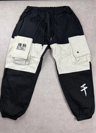 Pantalon de jogging streetwear Destruction X-2 - chinois japonais - S - noir beige - broderie, brand: y2k, condizioni: Ottime, taglia: S, €19.90, €21.60 include la Protezione acquisti