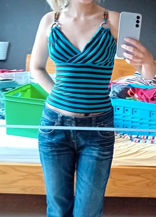 Blauw met donkerbruin gestreepte zomertop, marca: FENGO, estado: Bueno, tamaño: M / 38 / 10, 5,00 €, 5,95 € Protección al comprador incluida