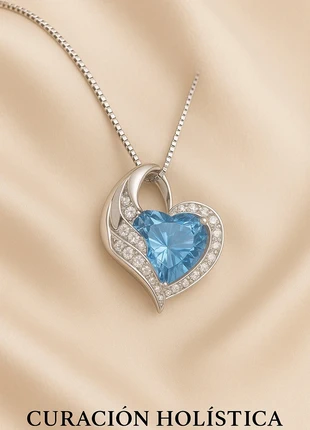Collier exclusif en forme de cœur avec aigue-marine – Pendentif en pierre précieuse par Curación, marca: Curacionholistica, estado: Muy bueno, 190,00 €, 200,20 € Protección al comprador incluida