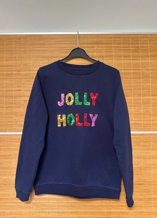 Weihnachtlicher Sweater mit Pailletten-Aufschrift dunkelblau / S, marke: Blue Motion, zustand: Sehr gut, größe: S / 36 / 8, 2,50 €, 3,33 € inklusive Vinted-Käuferschutz