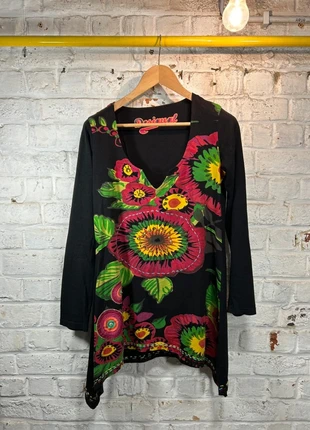 Tunique Floral - Desigual - XL - Noir / Rose / Vert, merk: Desigual, staat: Heel goed, maat: XL / 42 / 14, € 9,00, € 10,15 inclusief Kopersbescherming