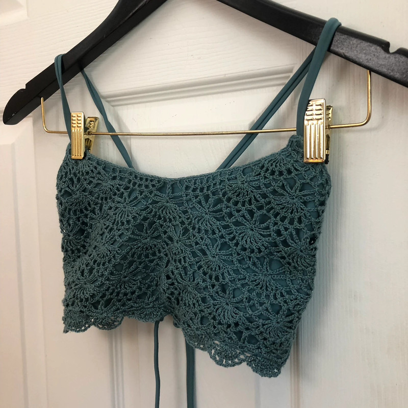 Xhilaration Crochet Teal Blue Corset Tie Back Strappy Bikini Top Medium 2