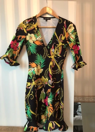 Black tropical print mini dress, brand: QED London, condition: Very good, size: S / 8, £8.00, £9.10 includes Buyer Protection