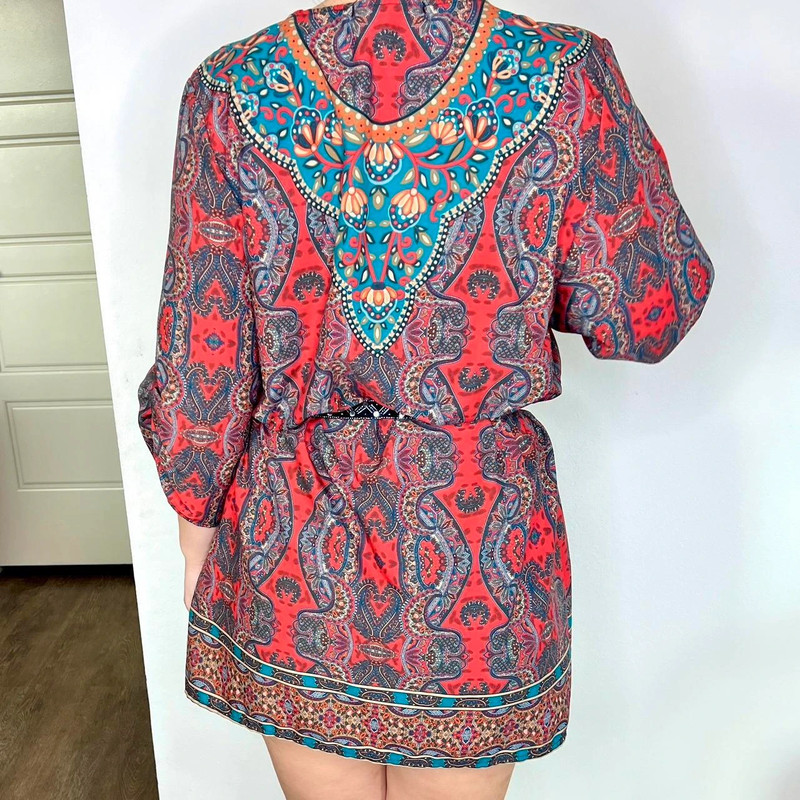 Bohemian Paisley Tunic 3/4 Sleeves Summer Shift Dress 5