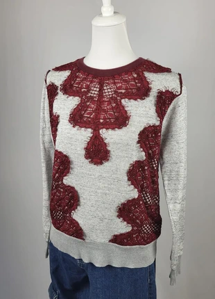 Pull Sandro Paris gris avec dentelle bordeaux ajourée femme chic élégant taille s, marke: Sandro, zustand: Sehr gut, größe: S / 36 / 8, 36,00 €, 38,50 € beinhaltet Vinted-Käuferschutz Pro