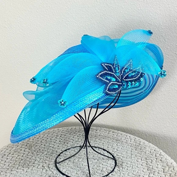 Essence Hat | Vintage Aqua Wide Brim Fascinator Hat OS 1