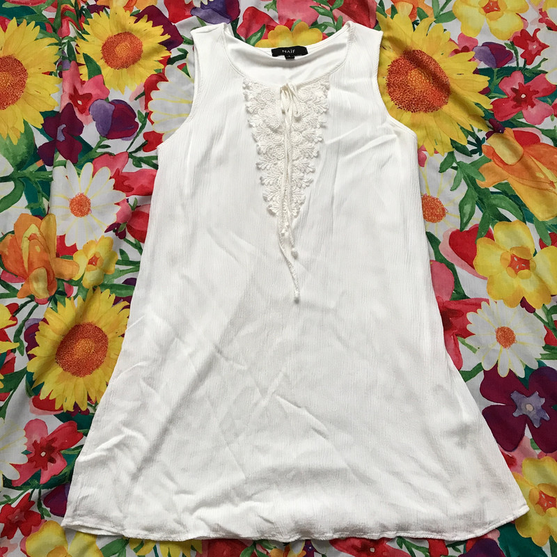 Women’s Naif White Sleeveless Crochet Appliqué Summer Mini Dress S 1