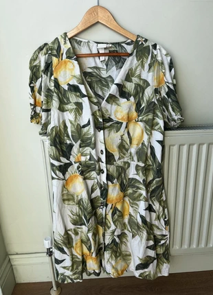 H&M Linen Mini Dress with Sleeves – Lemon Print – UK 14 🍋, brand: H&M, condition: Very good, size: XL / 42 / 14, €2.00, €2.80 includes Buyer Protection