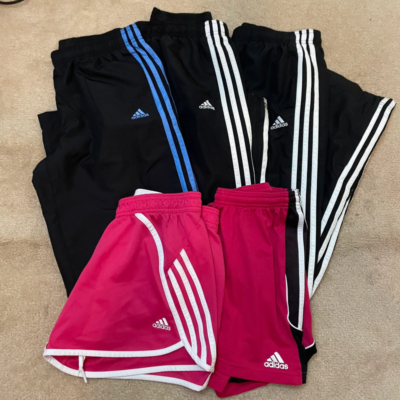 BUNDLE of 5 adidas mesh track pants w ankle zipper and pink shorts - small 1