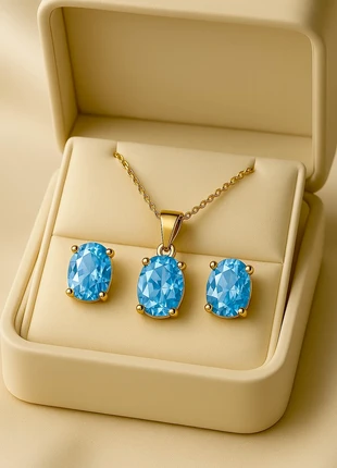 Oval-Cut Aquamarine Earrings & Necklace Set Gold-Plated Elegance, marca: Curacionholistica, estado: Muy bueno, 289,00 €, 304,15 € Protección al comprador incluida