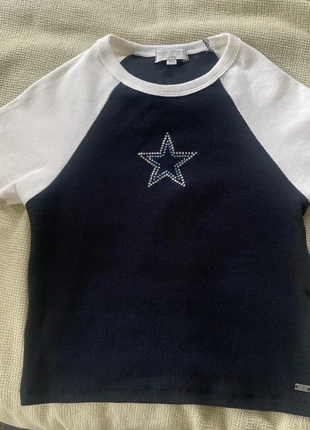 T-shirt Y2K star strass bleu marine et blanc taille M – style vintage, rétro, tendance 2000s, marque: Pull & Bear, état: Neuf sans étiquette, taille: M / 38 / 10, 5,50 €, 6,48 € Protection acheteurs incluse