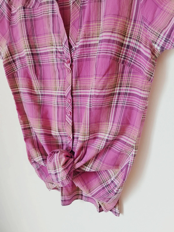 Camisa rosa amarelo branco roxo 100% algodão xadrez 90s y2k vintage 4