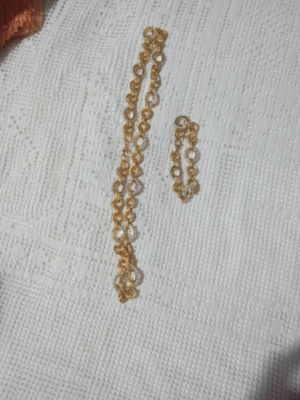 Conjunto de collar y pulsera dorados/perlas 3