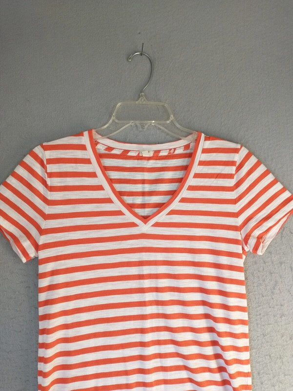 Womens Top Small Orange Striped Short Sleeve V Neck Casual Pullover Shirt 3