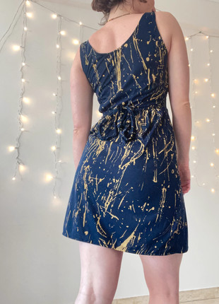 blue golden short summer dress