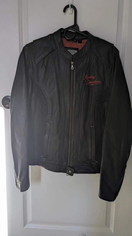 Women's Harley Davidson Orange and Black Leather Jacket 2