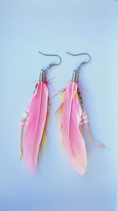 Boucles d'oreilles plumes rose et orange 2