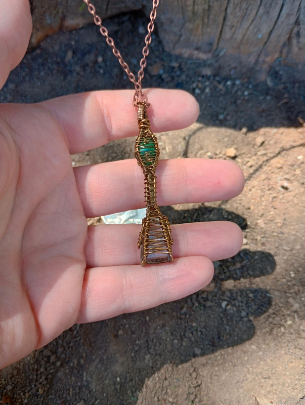 Green Onyx and Smoky Rutile Quartz Copper Necklace 4