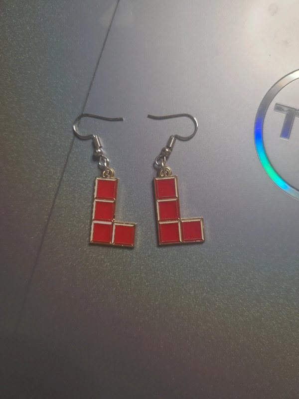 Handmade Red Tetris Earrings 1